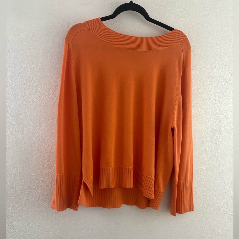 Repeat dropped shoulder sweater in orange wit ribbed sleeve hems size M